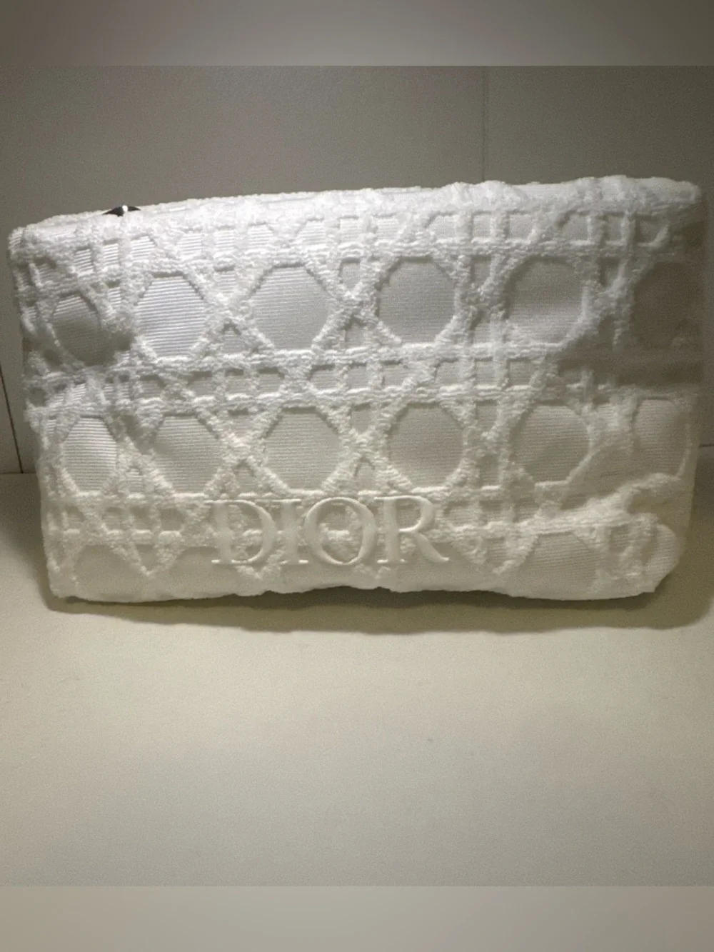 Dior White Textured Embroidered Pouch